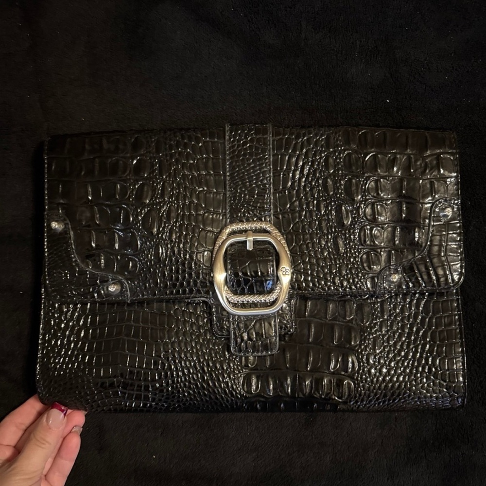Jessica Simpson Black Croc-Embossed Clutch